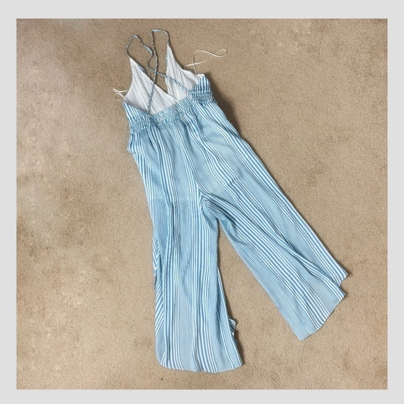Moon River Anthropologie Jumpsuit Beach Blue White Stripe Cropped Flyaway Leg - Picture 4 of 16